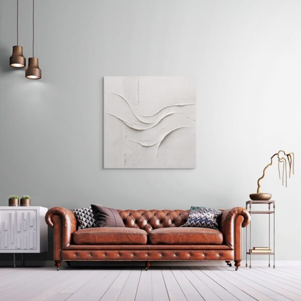 Modern White Plaster Wall Art – Luxury Minimal Textured Abstract Painting - 32"