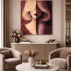 Large Modern Abstract Portrait – Split Face Woman in Plum and Caramel Tones - #18L