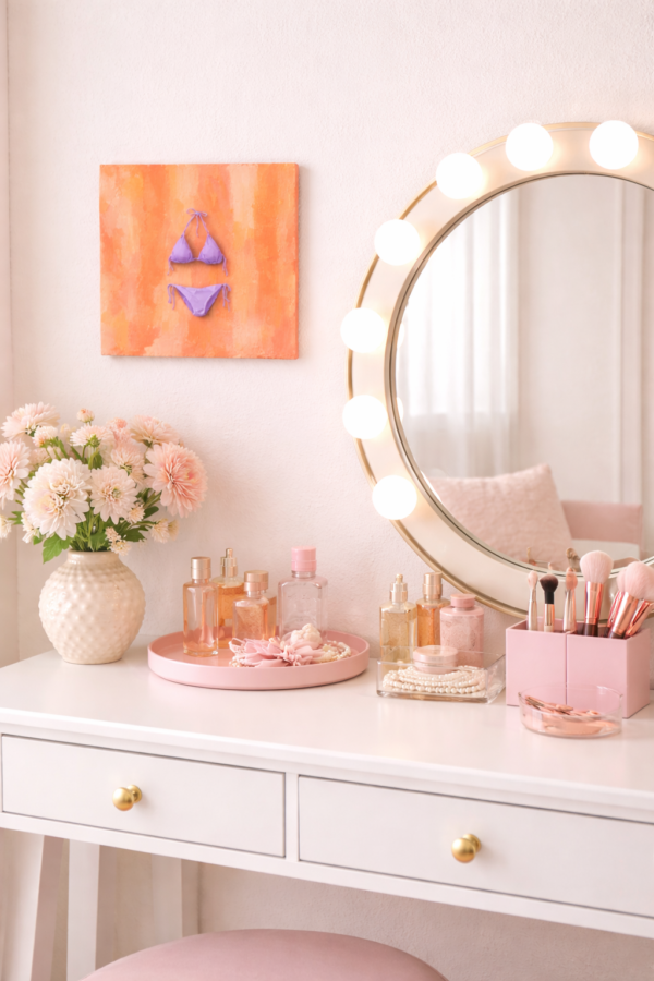 purple bikini scene 2 Pastel Pop Art Summer Bikini Wall Art – Coral Textured Canvas for Gen Z Teen Bedroom - #11E