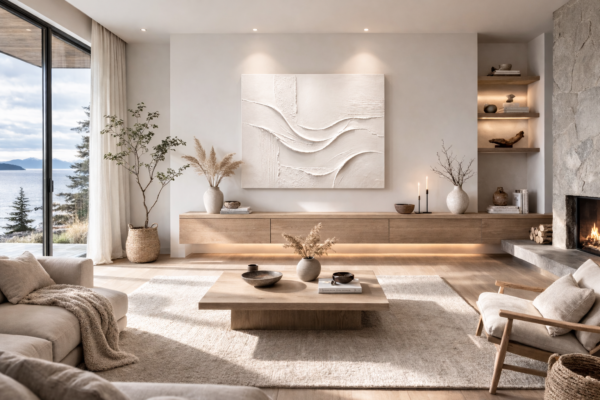 Modern White Plaster Wall Art – Luxury Minimal Textured Abstract Painting - 32"