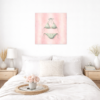 sage bikini scene 1 Sage Green Bikini Painting on Pink Stripes – Aesthetic Summer Wall Art for Teen Bedroom - #10E