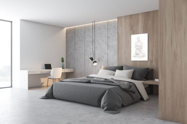 signora (1) Contemporary White Nude Art – Elegant Textured Female Figure Canvas for Modern Interiors - 24"