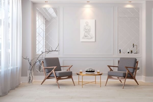 signora (3) Contemporary White Nude Art – Elegant Textured Female Figure Canvas for Modern Interiors - 24"