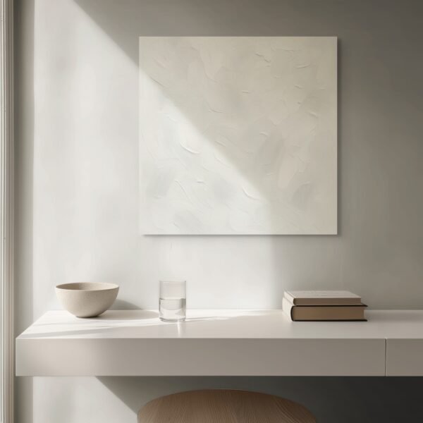 White Textured Abstract Wall Art – Minimalist Plaster Canvas for Modern Neutral Interiors