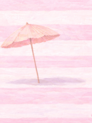 Blush pink and white striped beach umbrella minimal pastel summer wall art canvas for teen girls room