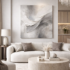 wave 0 Minimalist White and Grey Plaster Wall Art – Modern Textured Neutral Canvas for Luxury Interiors - 32"