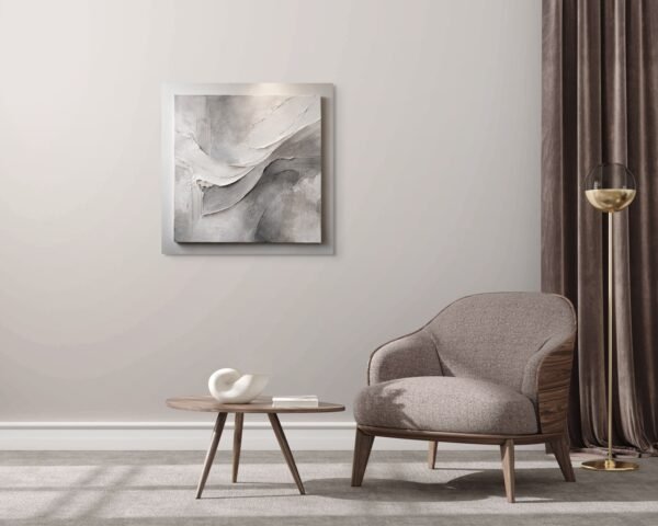 wave (3) Minimalist White and Grey Plaster Wall Art – Modern Textured Neutral Canvas for Luxury Interiors - 32"