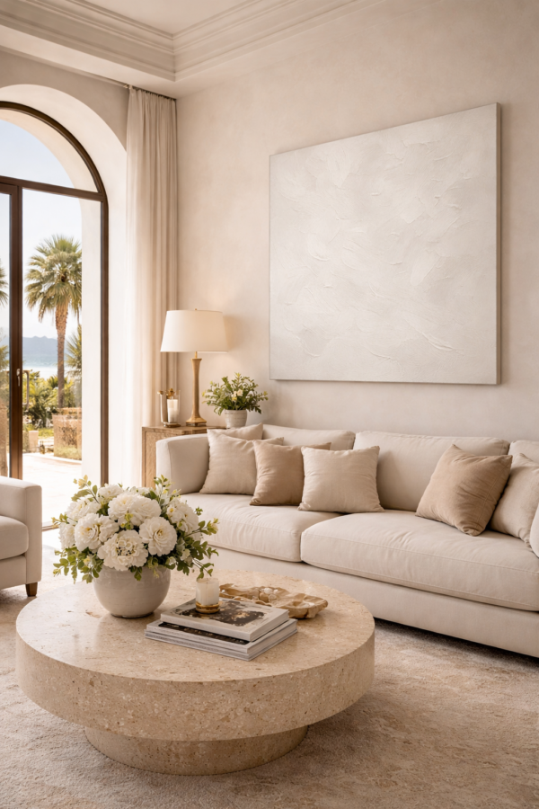 White Textured Abstract Wall Art – Minimalist Plaster Canvas for Modern Neutral Interiors