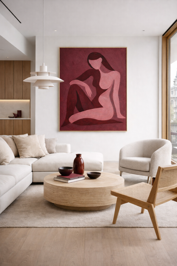 Burgundy again 1 Burgundy Abstract Nude Woman Painting – Modern Feminine Minimalist Canvas Wall Art - #24L