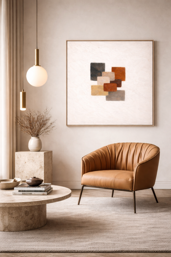 Minimalist Earth Tone Abstract Canvas – Large Neutral Geometric Wall Art - #6GS