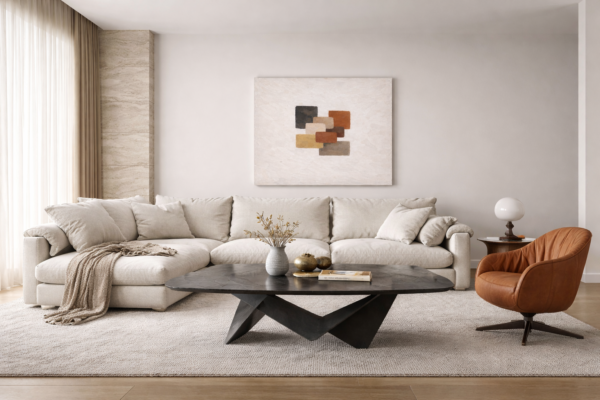 Minimalist Earth Tone Abstract Canvas – Large Neutral Geometric Wall Art - #6GS