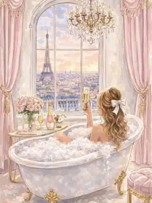 Luxury pink bath oil painting on canvas