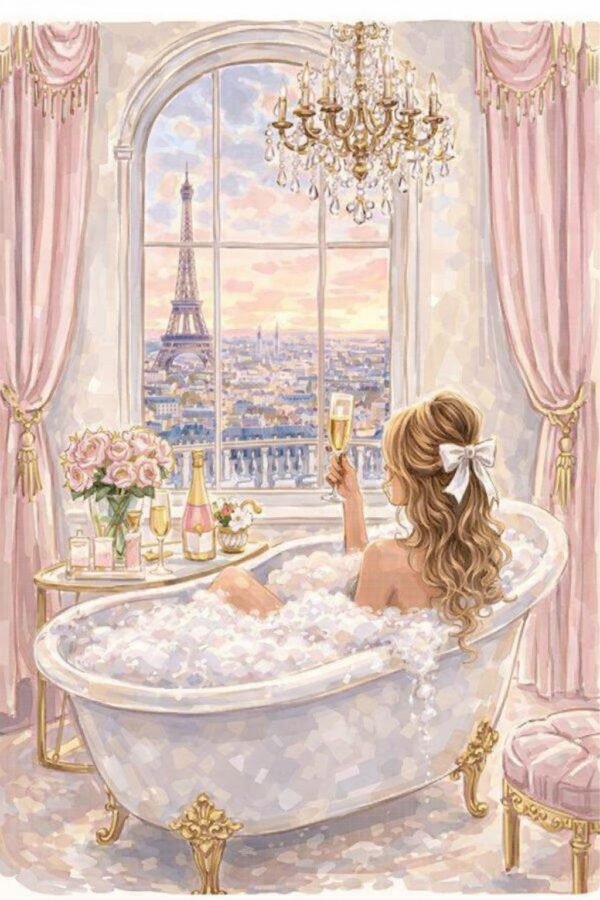 Luxury pink bath oil painting on canvas