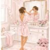 teen girl mirror oil painting on canvas pink aesthetic vanity wall art for bedroom and dressing room decor