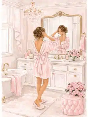 teen girl mirror oil painting on canvas pink aesthetic vanity wall art for bedroom and dressing room decor