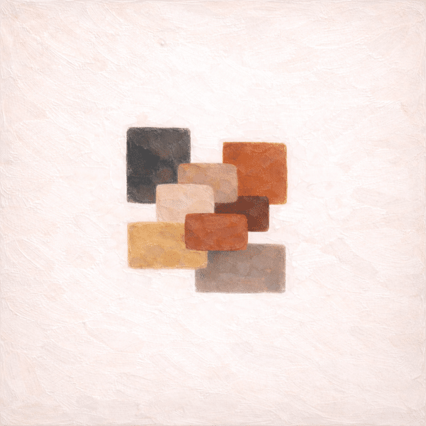 Minimalist earth tone abstract canvas featuring layered neutral geometric shapes on a textured background, modern large neutral geometric wall art for contemporary interiors.