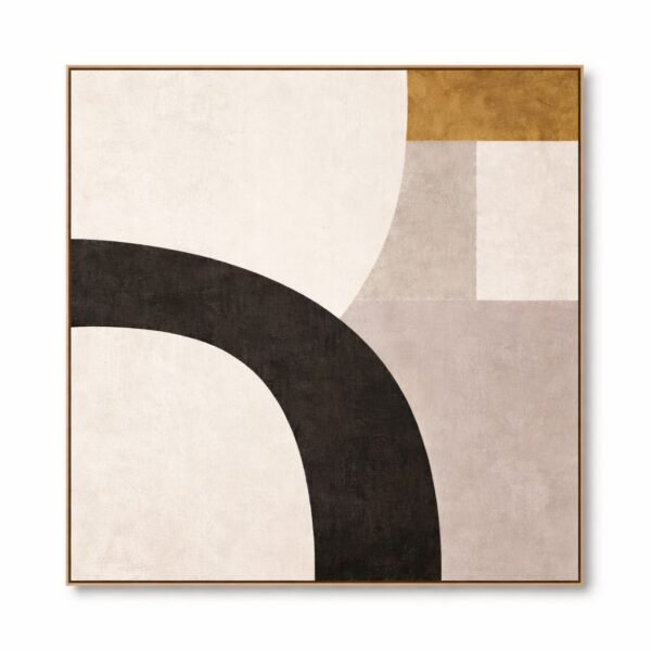 Minimalist neutral arch abstract canvas with beige geometric forms and bold black curved arch contemporary wall art