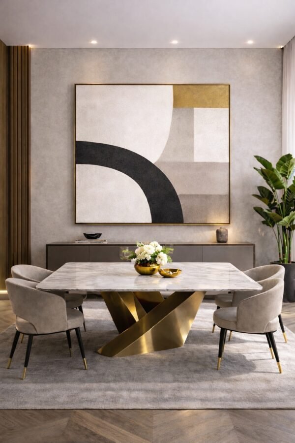 Minimalist Neutral Arch Abstract Canvas – Large Contemporary Beige & Black Wall Art - 9GS