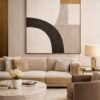 Minimalist Neutral Arch Abstract Canvas – Large Contemporary Beige & Black Wall Art - 9GS