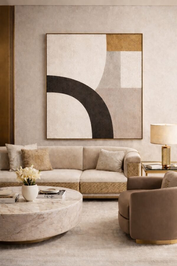 Minimalist Neutral Arch Abstract Canvas – Large Contemporary Beige & Black Wall Art - 9GS