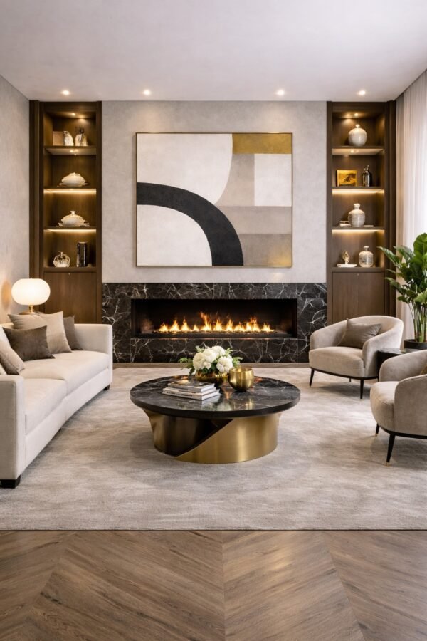 Minimalist Neutral Arch Abstract Canvas – Large Contemporary Beige & Black Wall Art - 9GS