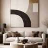 Minimalist Neutral Arch Abstract Canvas – Large Contemporary Beige & Black Wall Art - 9GS