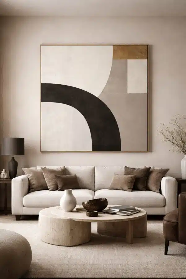 Minimalist Neutral Arch Abstract Canvas – Large Contemporary Beige & Black Wall Art - 9GS