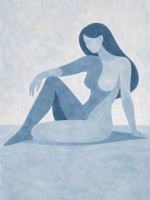 Blue Minimalist Nude Woman Painting Contemporary Abstract Feminine Canvas Wall Art blue minimalist nude woman painting modern abstract feminine canvas wall art