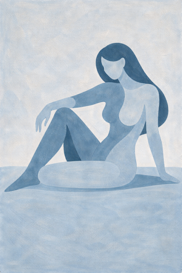 Blue Minimalist Nude Woman Painting Contemporary Abstract Feminine Canvas Wall Art blue minimalist nude woman painting modern abstract feminine canvas wall art