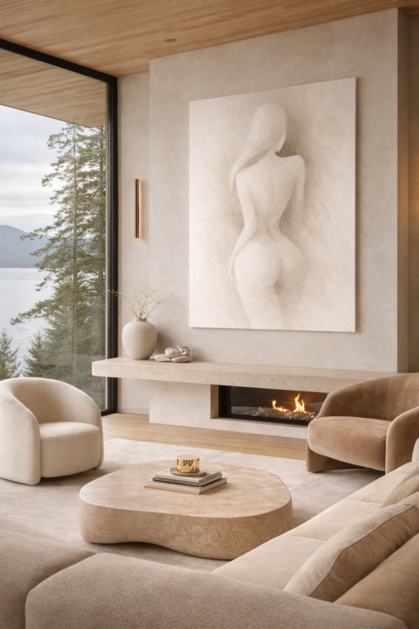 back scene 1 Contemporary Feminine Nude Back Painting – Neutral Modern Woman Wall Art - #22L