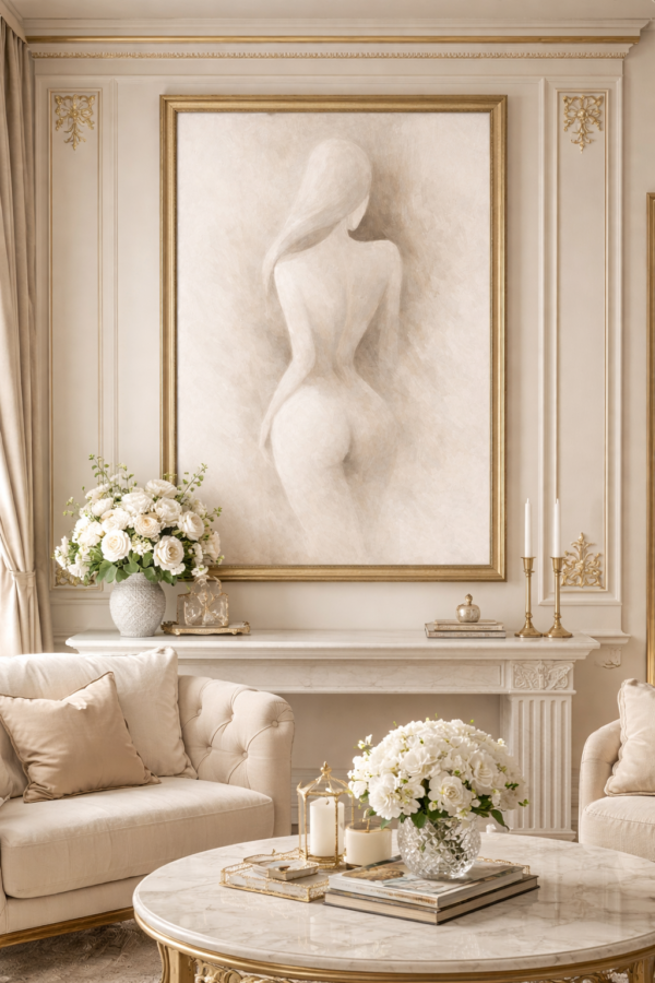 back scene 2 Contemporary Feminine Nude Back Painting – Neutral Modern Woman Wall Art - #22L