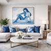 blu 3 scene Blue Minimalist Nude Woman Painting – Modern Abstract Feminine Canvas Wall Art - #27L