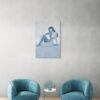 blu_design1 Blue Minimalist Nude Woman Painting – Modern Abstract Feminine Canvas Wall Art - #27L