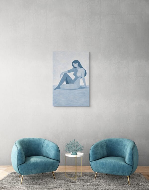 blu_design1 Blue Minimalist Nude Woman Painting – Modern Abstract Feminine Canvas Wall Art - #27L