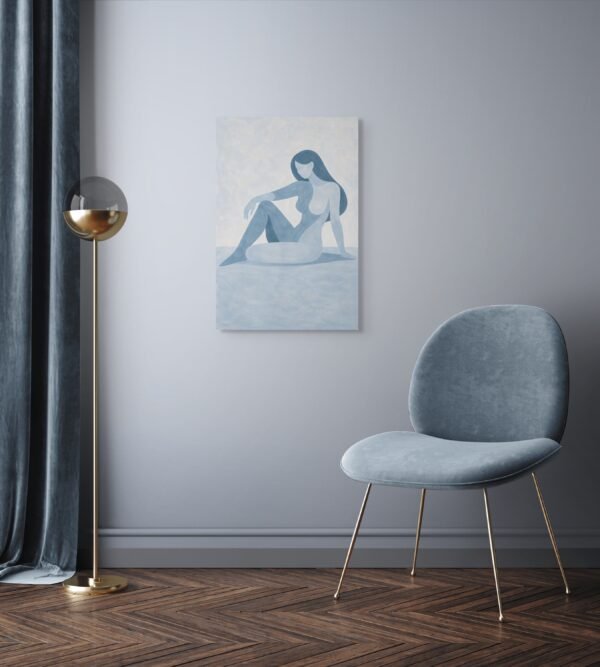 blu_design_2 Blue Minimalist Nude Woman Painting – Modern Abstract Feminine Canvas Wall Art - #27L