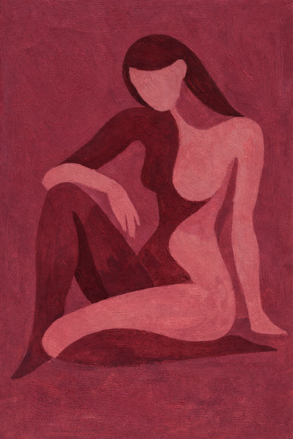 Burgundy Abstract Nude Woman Painting – Modern Feminine Minimalist Canvas Wall Art Burgundy abstract nude woman painting featuring a minimalist feminine silhouette in deep wine and rose tones, modern contemporary canvas wall art for elegant interiors.
