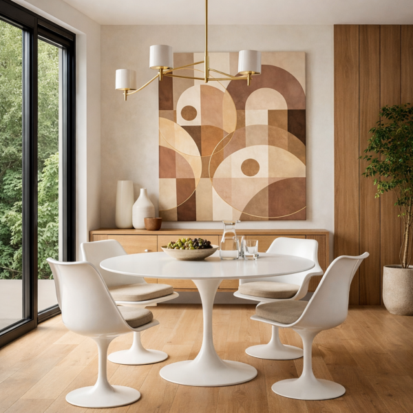 Mid-Century Modern Geometric Neutral Canvas – Abstract Retro Shapes Wall Art - #3GL