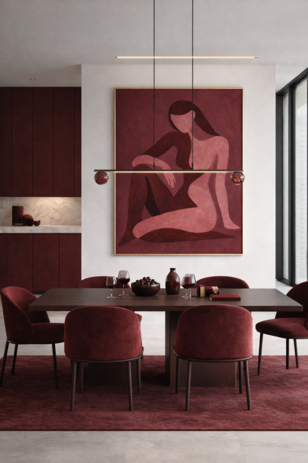 burgundy scene 2 Burgundy Abstract Nude Woman Painting – Modern Feminine Minimalist Canvas Wall Art - #24L