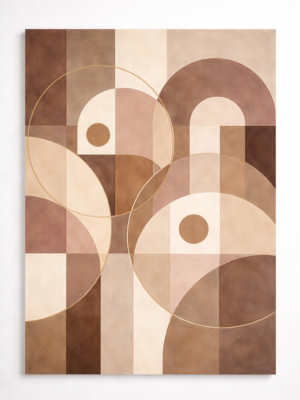 mid-century modern geometric neutral canvas abstract retro shapes wall art painting