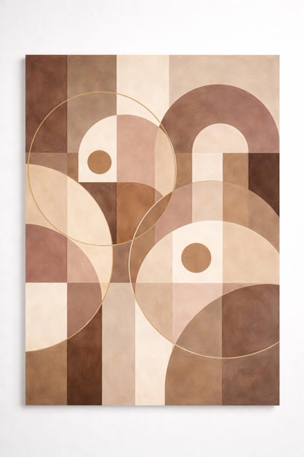 mid-century modern geometric neutral canvas abstract retro shapes wall art painting