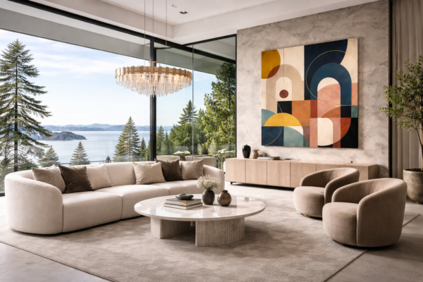 century scene 1 Mid-Century Inspired Abstract Geometry Art – Modern Contemporary Painting -#1GS