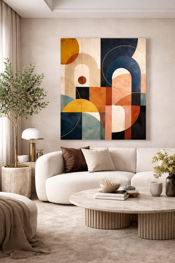 century scene 2 Mid-Century Inspired Abstract Geometry Art – Modern Contemporary Painting -#1GS