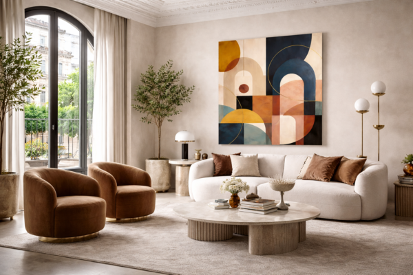 century scene 3 Mid-Century Inspired Abstract Geometry Art – Modern Contemporary Painting -#1GS