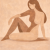 Neutral abstract female figure painting in warm beige tones, modern minimalist feminine canvas wall art