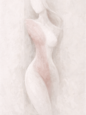 Minimal abstract female figure painting in soft neutral tones with plaster texture modern nude woman canvas wall art
