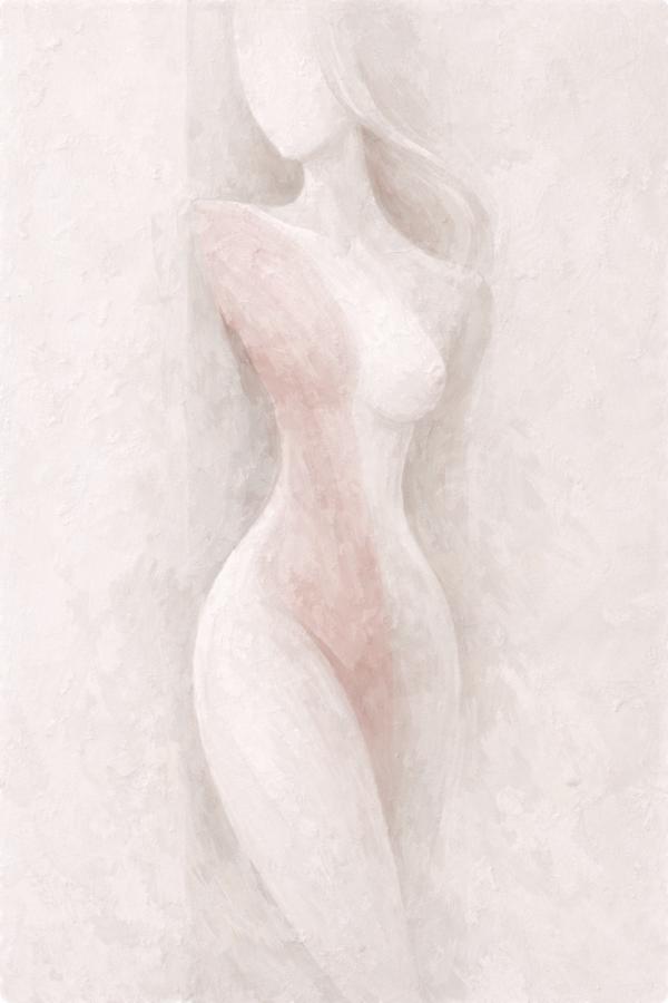 Minimal abstract female figure painting in soft neutral tones with plaster texture modern nude woman canvas wall art