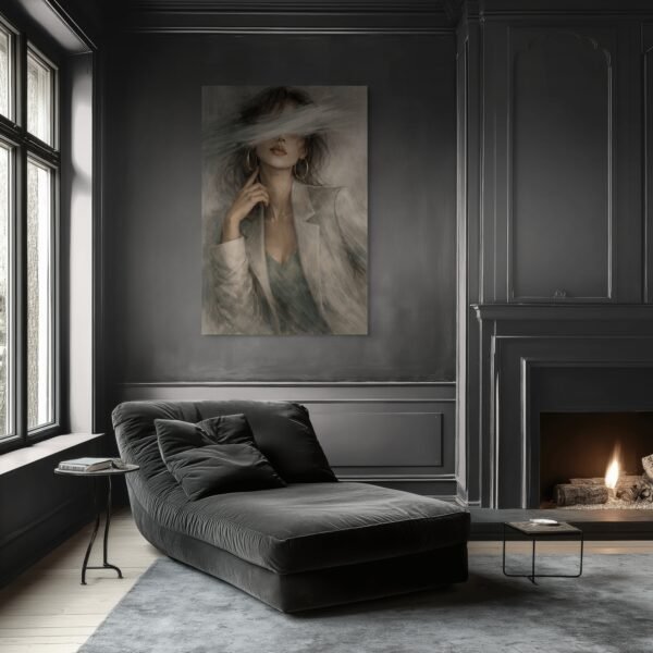fashion_scene_0 Modern Editorial Woman Portrait Canvas – Neutral Textured Contemporary Feminine Wall Art - #23L
