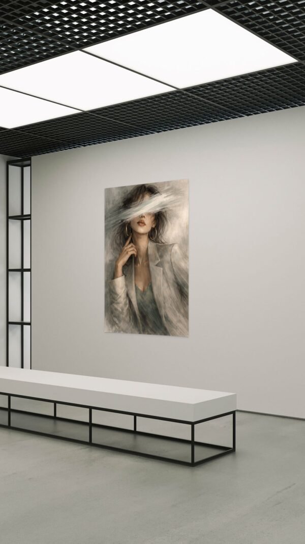 fashion_scene_00 Modern Editorial Woman Portrait Canvas – Neutral Textured Contemporary Feminine Wall Art - #23L
