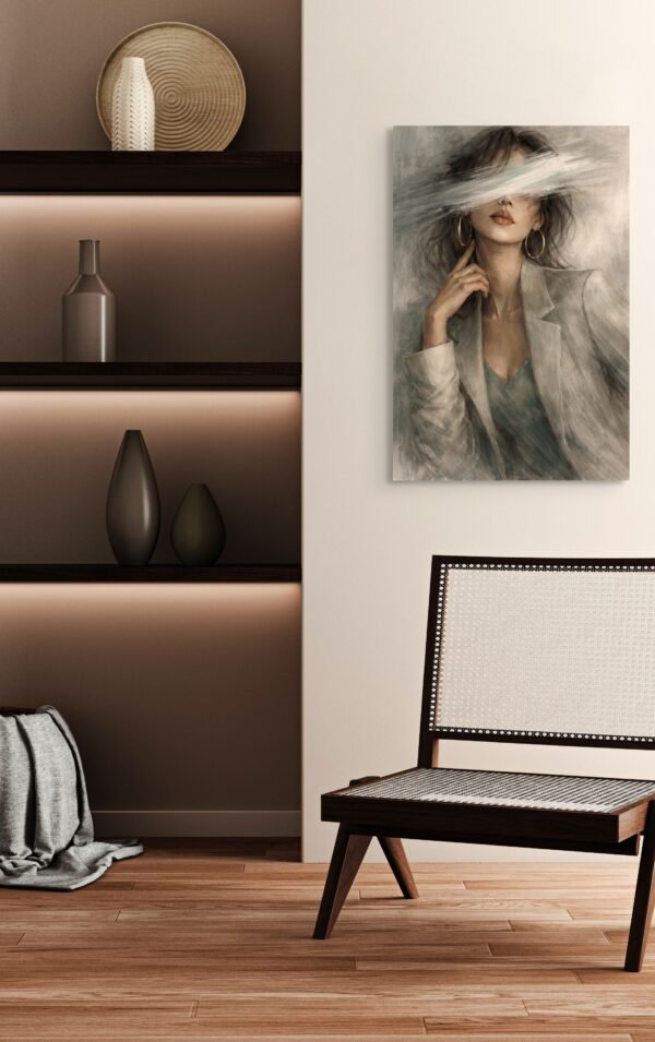 fashion_scene_3 Modern Editorial Woman Portrait Canvas – Neutral Textured Contemporary Feminine Wall Art - #23L