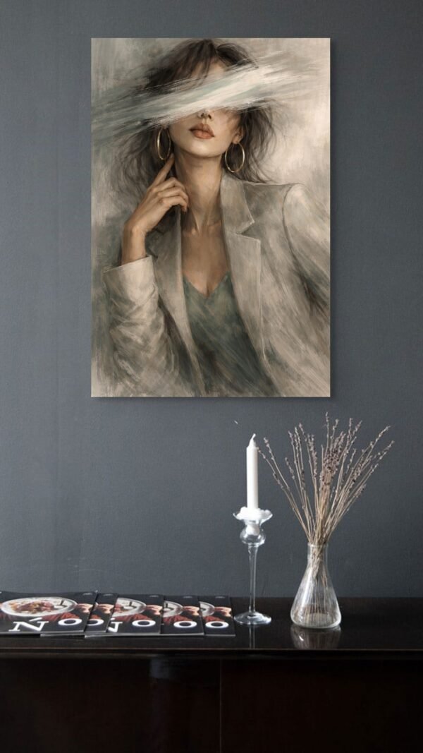 fashion_scene_4 Modern Editorial Woman Portrait Canvas – Neutral Textured Contemporary Feminine Wall Art - #23L